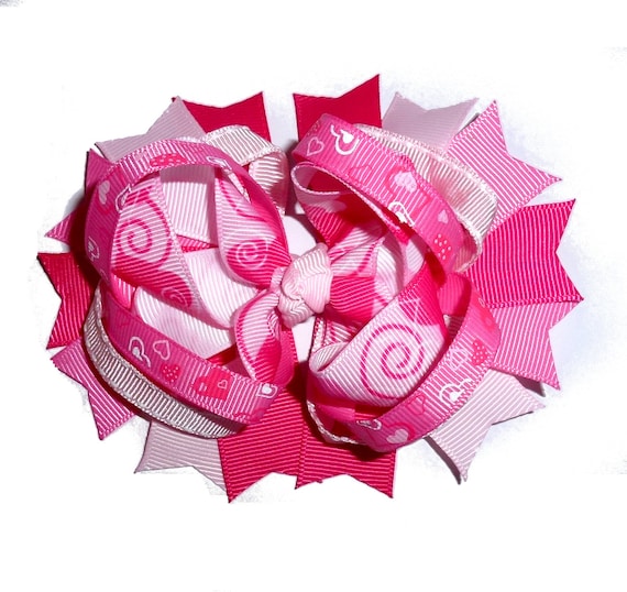 Puppy Bows ~ Dog collar slide bow Valentine's day multi loop swirl knot center pink in love  accessory  (DC8)