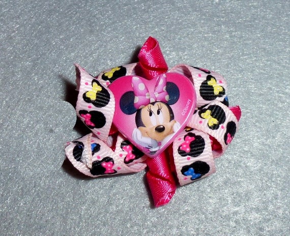 Puppy Bows ~ Minnie Mouse Korker loop dog bow pet hair clip barrette or latex bands (fb83)