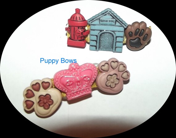 Puppy Bows ~Barrette DOG HOUSE paw print Male or female princess fire hydrant bow ~USA seller
