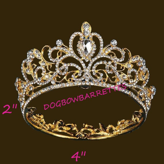 Puppy Bows ~ extra large dog 3D gold rhinestone full round tiara for dogs pet hair crown beauty pageant barrette
