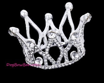 Lazos para cachorros ~ Tiara redonda completa de plata Regal 3D para perros, corona de pelo para mascotas, pasador estilo concurso de belleza (fbg3)