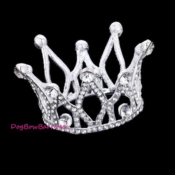 Puppy Bows ~ Regal 3D silver full round tiara for dogs pet hair crown beauty pageant style barrette (fbg3)