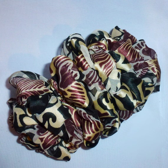 Becky Bows ~ Barrette ribbon Hand crafted over sized BIG hair bow Women or Girls brown black cream