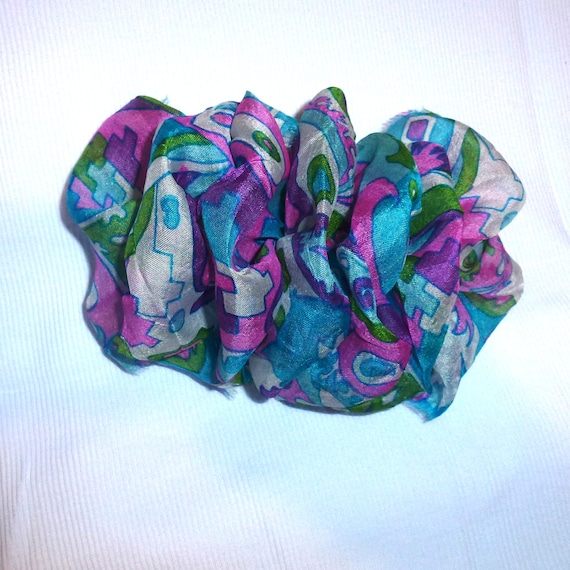 Becky Bows ~ OOAK ladies Hand crafted SILK shabby chic BIG fashion hair bow Women or Girls giant fuchsia blue