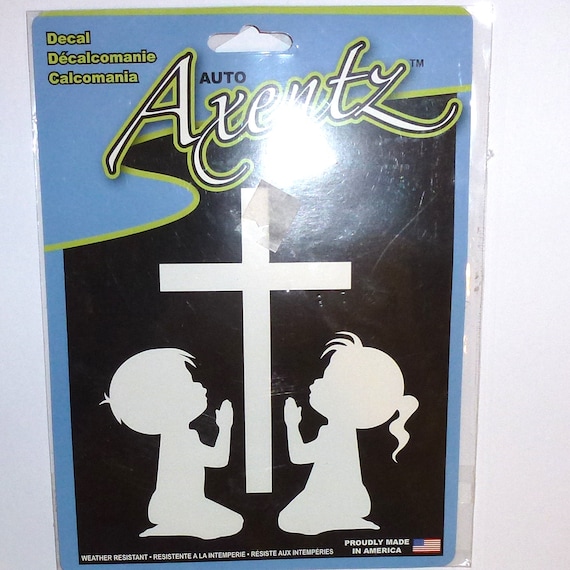 Puppy Bows ~ FREE SHIP! vinyl car window white sticker decal children praying at the cross