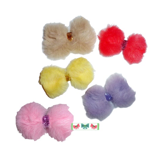 Puppy bows fuzzy pink pet hair bow barrettes or bands (fb2C)