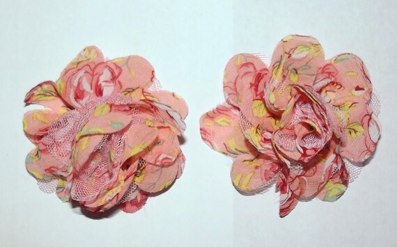 Puppy Dog Bows ~ Shabby chic lace rose flowers PEACHES & CREAM pet hair bow barrettes or bands (fb59)