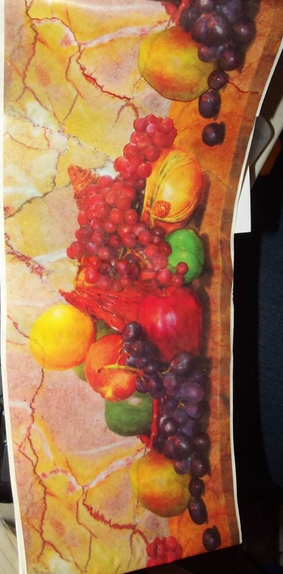 Puppy Bows ~ Wallpaper border PEEL STICK fruit Italian theme marble cutting board 3 rolls WITH fruit stickers