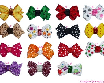 Puppy Dog Bows ~  super tiny 1.5" knot dots pet hair bow bands or  barrette clip  (fb612)