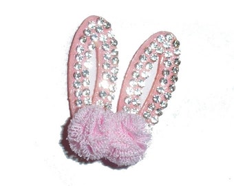 Puppy Bows ~ pink bunny balls rabbit ears pet hair barrette clip (Fb272)