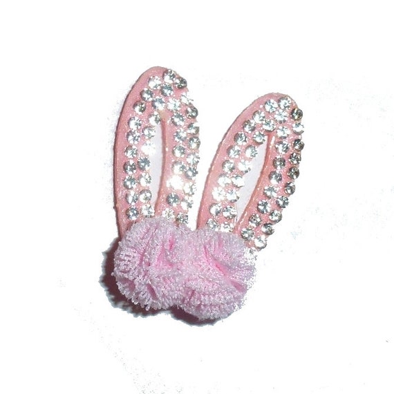 Puppy Bows ~ pink bunny balls rabbit ears pet hair barrette clip (Fb272)