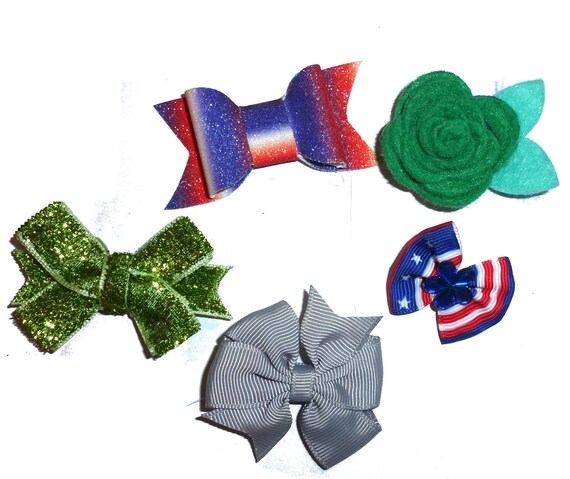 Puppy bows SALE 5 for 8.00 boys holiday barrette or latex band bow (FB440a)