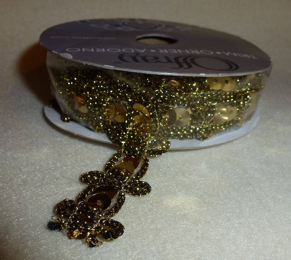 Puppy Bows ~ craft supplies gold black sequin ribbon 5/8" x 3 yards (CS2)