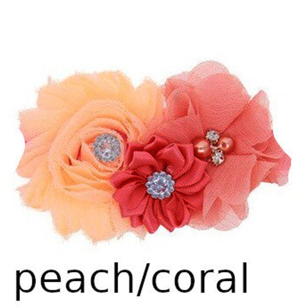 Puppy Bows ~ Dog collar slide bow large dog hair bows dark peach pink light coral  lace and rhinestones ~USA seller (dc7)