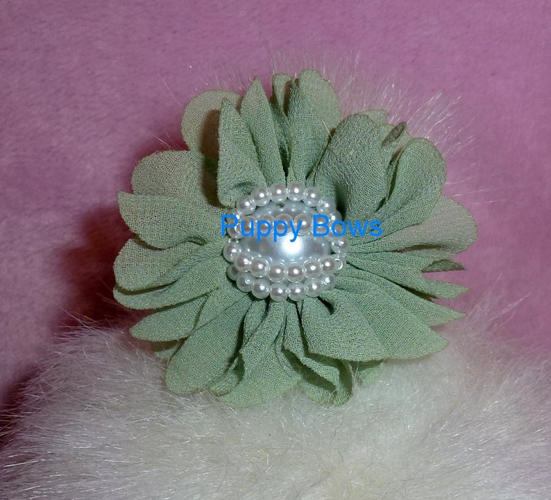CLEARANCE ~ Shabby chic chiffon carnation flowers 12 colors PEARL centers grooming bow pet hair barrette fb102