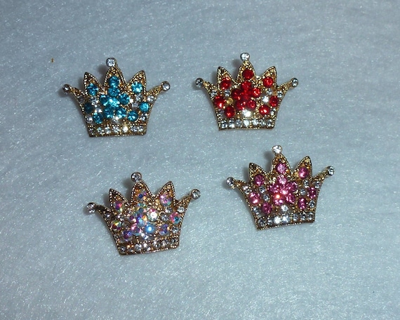 Puppy Bows ~ TINY gold pink blue red crystal crown rhinestones dog bow pet hair clip topknot barrette (rh1)