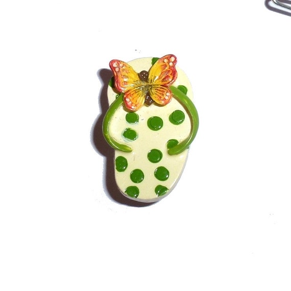Dog Bows ~ Cute summer sandal butterfly green dots Wee super tiny bow  1" pet hair barrette clip (fb411H)