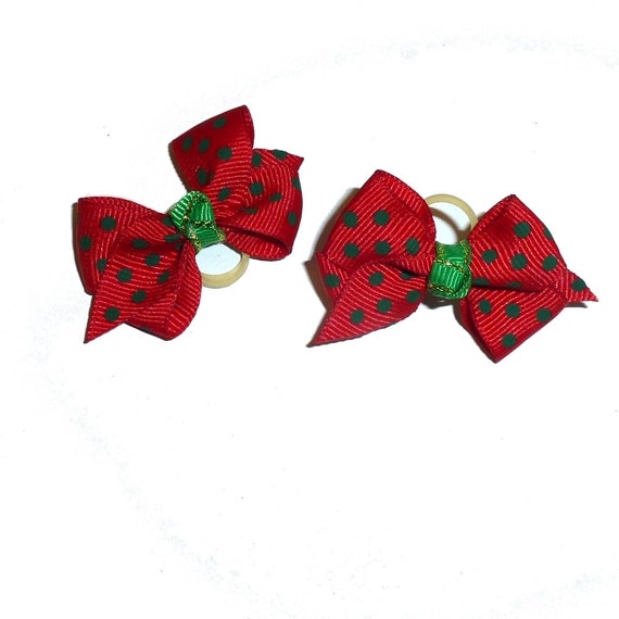 Red green dots Pet hair bow for small dogs (fb412b)