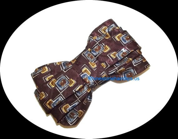 Becky Bows ~OOAK Barrette Hand crafted huge bow tie BIG hair bow Women or Girls giant chocolate gold