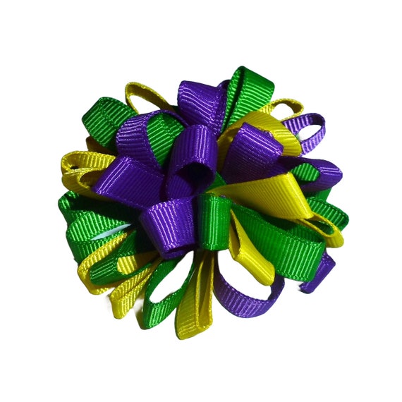 Puppy Bows ~ Mardi gras loopy flower ball pet hair bow latex bands or barrette