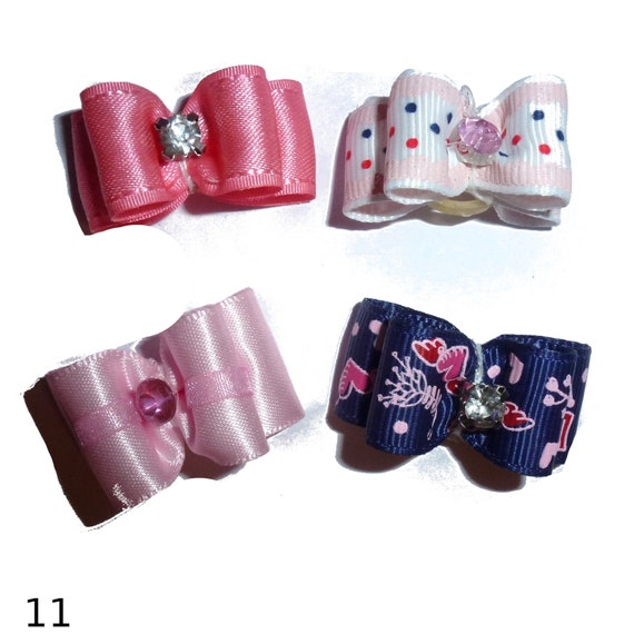 Puppy Dog Bows ~ 5/8" satin bowknot SET OF 4! girls pet hair show bow barrettes or bands (FB143)