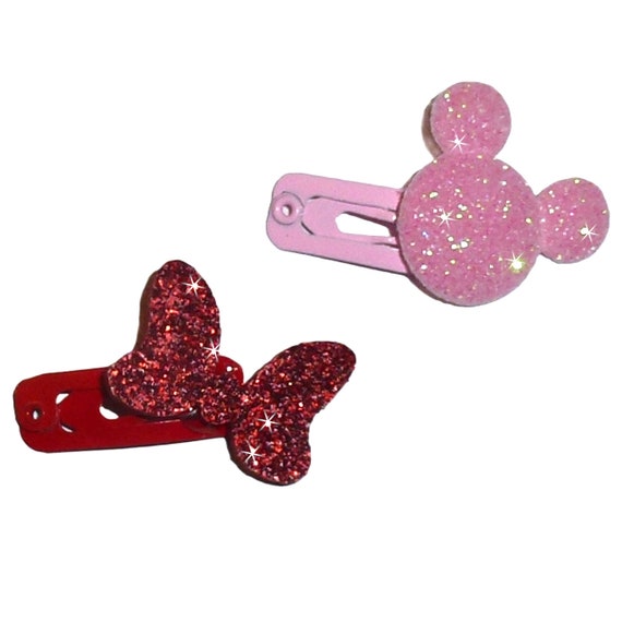 Puppy dog Bows Minnie head or bow on snap clips plastic barrette (FB118A)