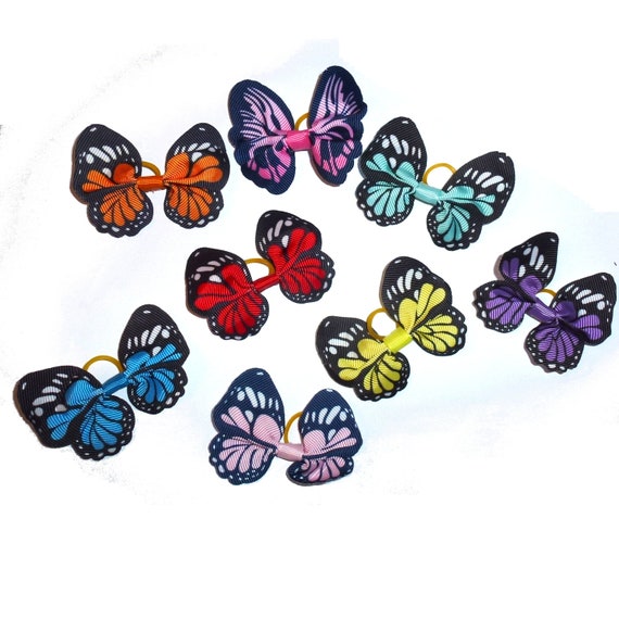 Puppy Bows  Vibrant multicolor FREE SHIP! pairs butterfly pet dog hair Latex dog grooming bow  (fb39)