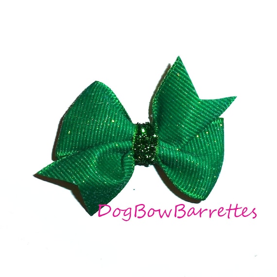 Dog Bow Barrettes Emerald green glitter swallowtail pet hair grooming bows (FB89F)