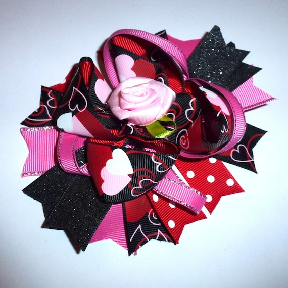 Puppy Bows Pink rose black red Valentine's day collar slide flower accessory (DC20)