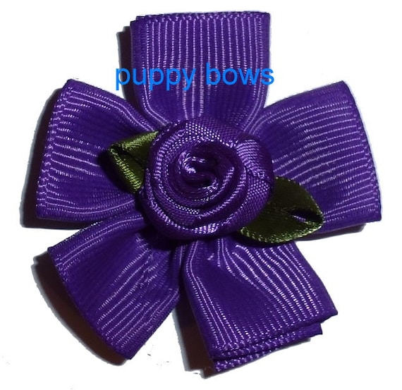 Puppy Dog Bows ~ Fun rose flowers pet hair bow barrettes or bands 6 colors! (fb110)