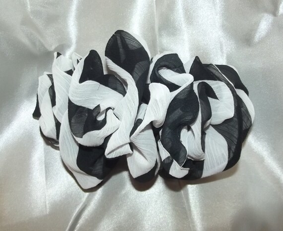 Becky Bows ~ Barrette scarf Hand crafted oversized BIG hair bow Women or Girls black white