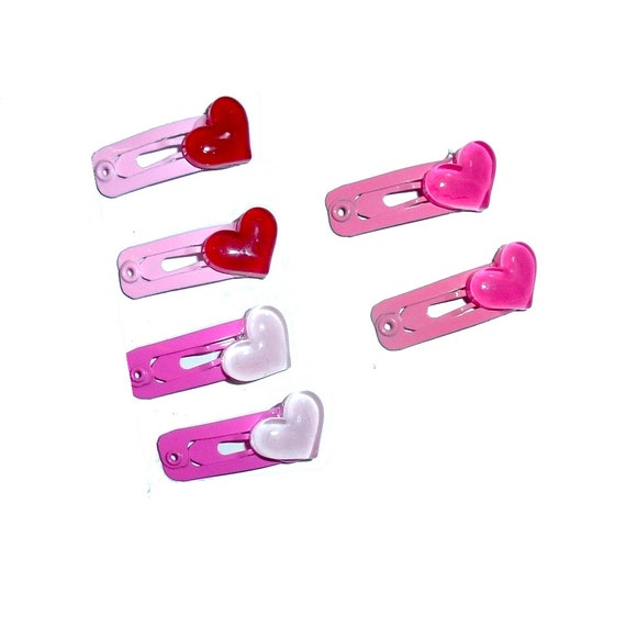 Dog Bow Barrettes tiny 6 girls pink red hearts jewel snap clips for pet hair topknot (fb361d)