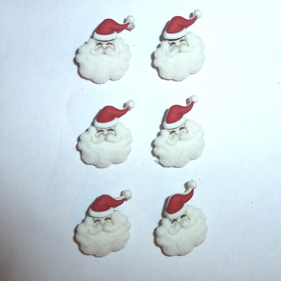 Puppy Bows ~ craft supplies 6 Santa Claus head fuzzy beard buttons
