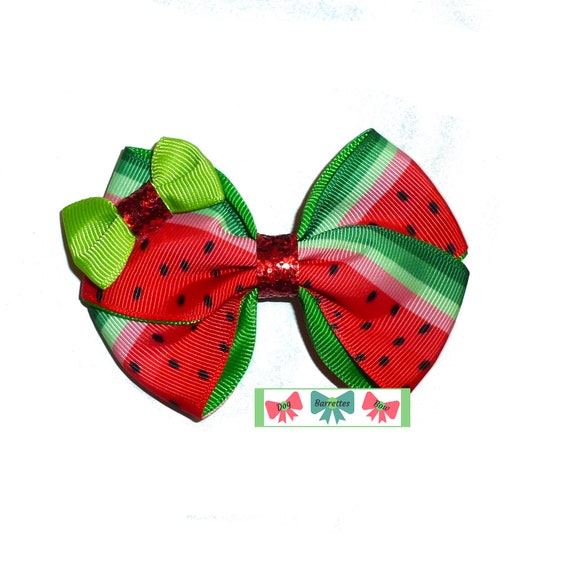 Puppy Bows ~  BIG watermelon 4" dog hair bow or collar slide bands or clip (fb381d)