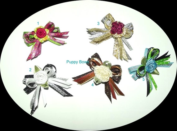 Puppy Bows ~metallic gold silver loops dog bow pet bands, hair clip or barrette