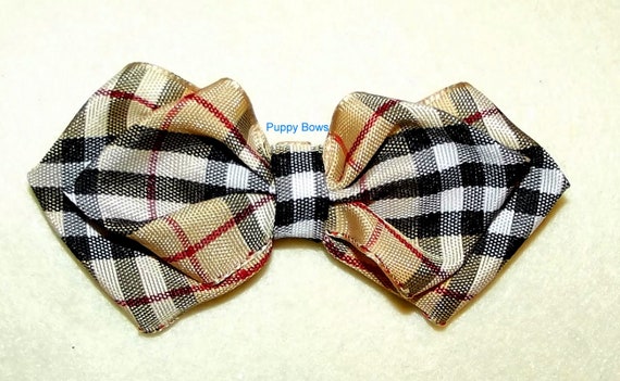 Puppy Dog Bows ~ The PAWBERRY bow tie shape pet hair bow barrettes or bands (fb104)