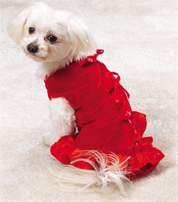 Eastside collection Dog pet Red velvet party shirt dress size small 16" chest (M51)