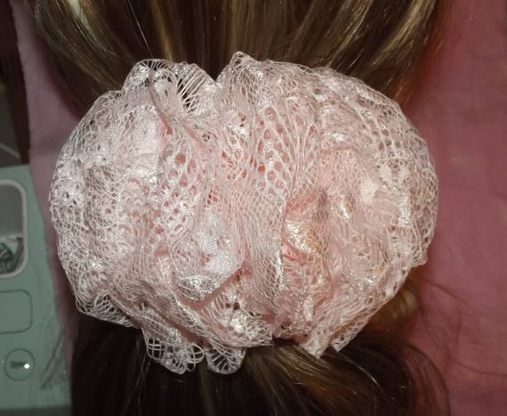 Becky Bows ~Barrette Hand crafted huge scarf rosette BIG hair bow Women or Girls LACE 6 colors!