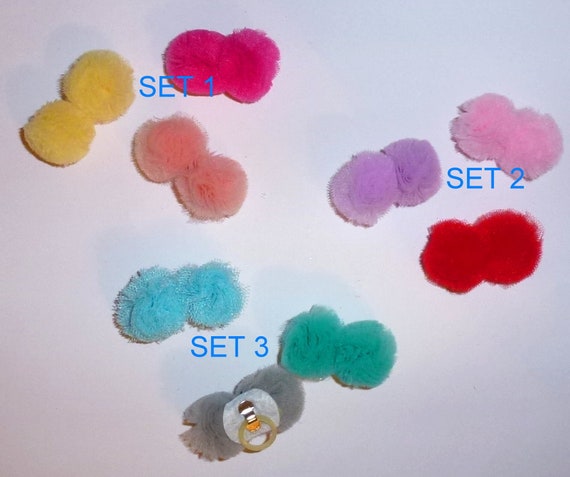 Puppy Dog Bows ~ Pom Pom ponytail balls fluffy multi color puffs for pet hair (fb96)