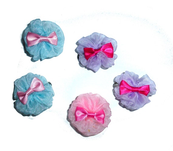 Puppy Dog Bows ~ Tulle flower with bow center round pet hair bow  barrettes  (fb41)