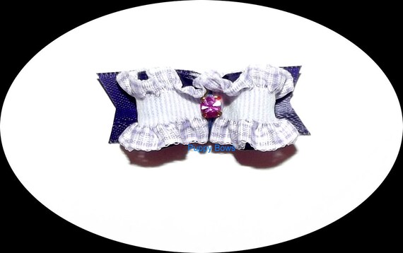 Puppy Bows ~ RUFFLE gingham red pink purple green dog pet hair bow - USA made and sold