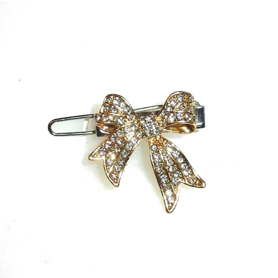 Puppy Bows ~ tiny Gold bowknot style 71  rhinestone dog bow barrette crystal