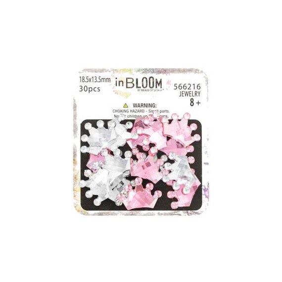 Puppy Bows ~ craft supplies 30 Bead Design 18.5x13.5mm Acrylic Pink & Clear Crowns Flatback Gems