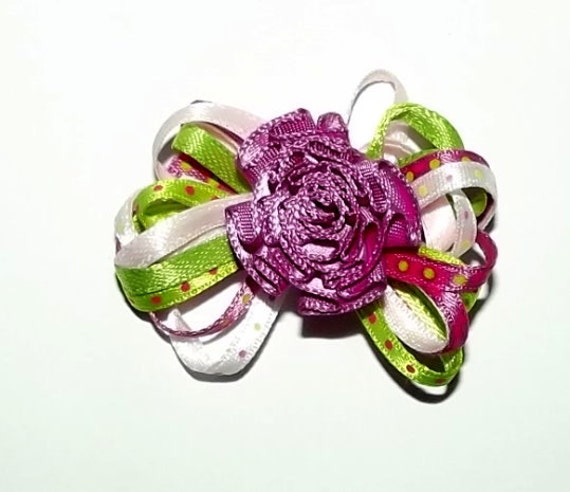 Puppy Bows ~Barrette or latex bands DOG BOW wild loop topknot pink, red, blue ~USA seller