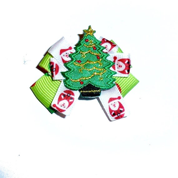 Christmas tree santa claus pet hair dog  bow barrettes or bands (FB458)
