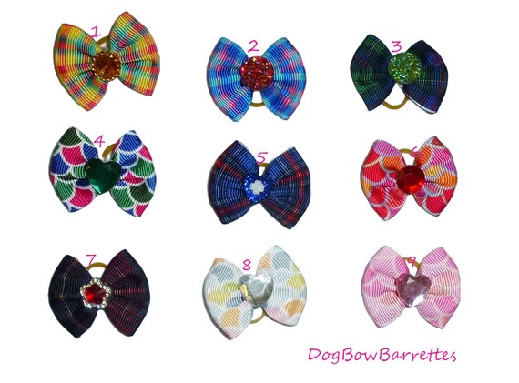 Puppy bows pretty plaids and patterns dog hair bow latex bands or barrette  (fb87)