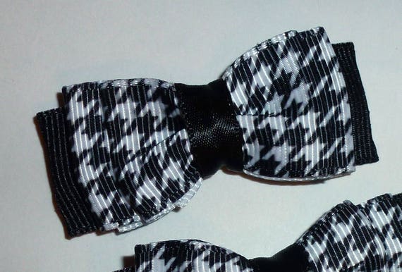 Puppy Bows ~ 3 black white herringbone pet hair bow latex band ~Usa seller (fb108)