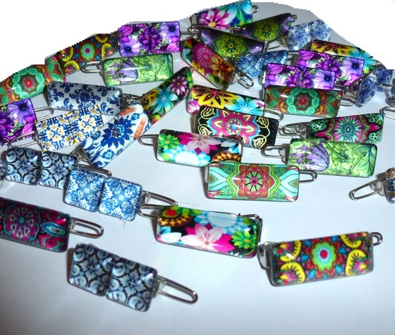 Puppy Bows ~ CLEARANCE 4 for 3.00 Tiny flower blue willow paisley dog bow pet barrette hair clip accessory (fb441)