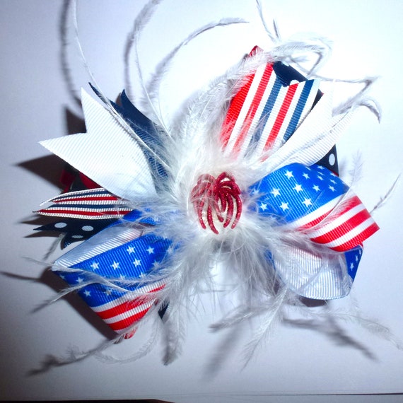 Puppy Bows ~ CLEARANCE Patriotic feather boa 4th of July Independence day dog collar slide on accessory (DC3)