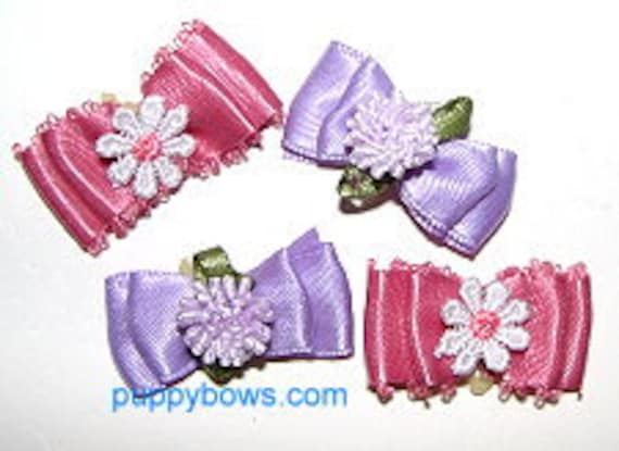 Puppy Bows ~ Picot topknot dog bows in assorted colors pet hair accessories USA seller